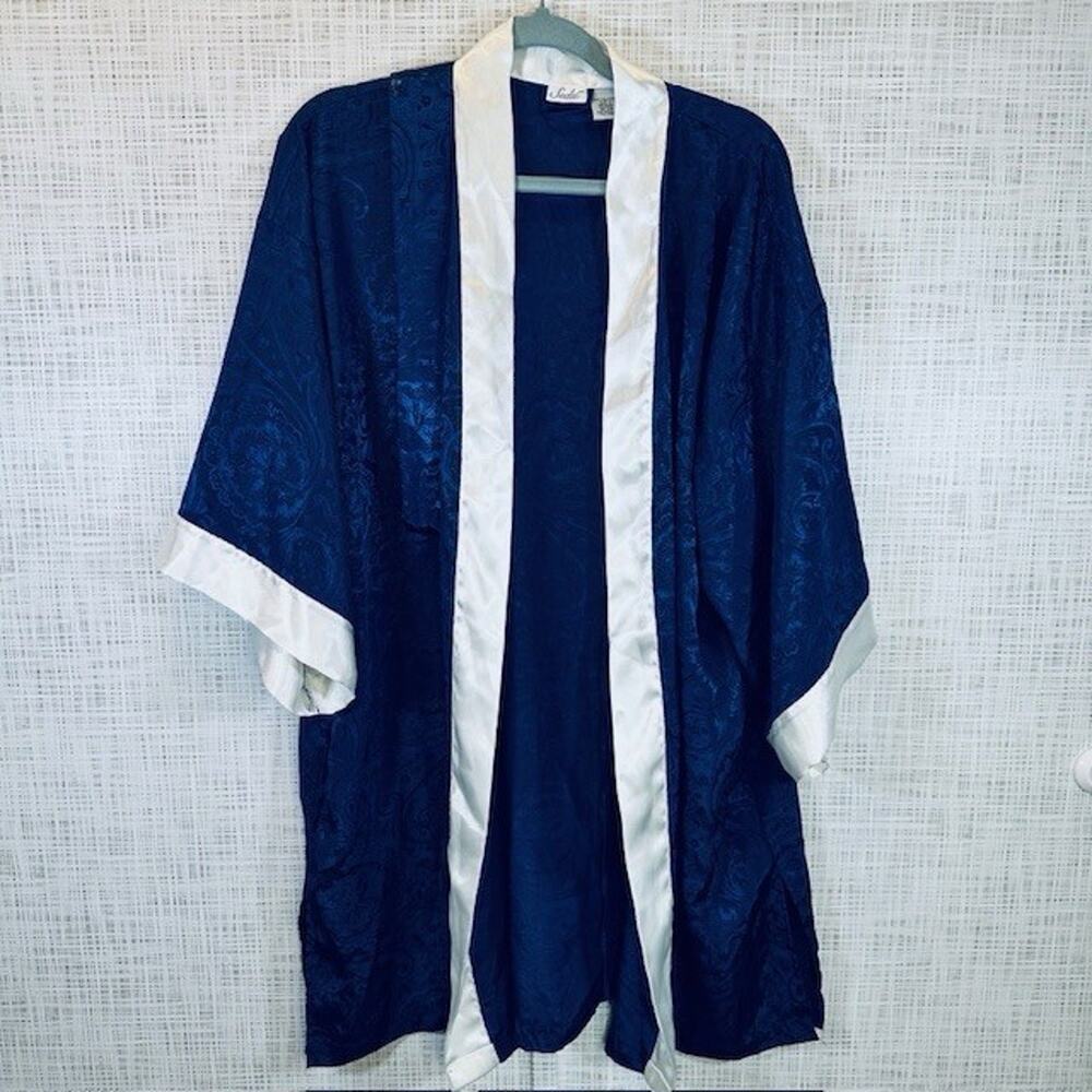Sedu Robe w/Belt OSFM, Short Navy/White Polyester Vintage